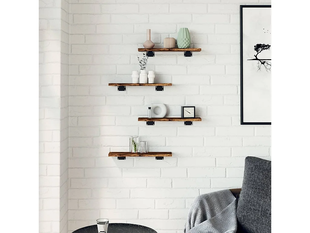 Estantes pared 4 uds madera ingeniería roble humo 40x10x1,5 cm