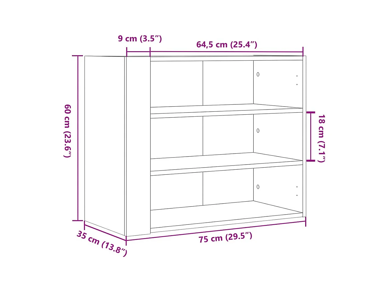Wandkast 75x35x60 cm bewerkt hout wit