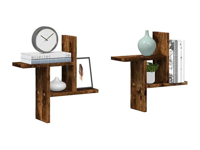 Wandschappen 2 st 38x12x38 cm bewerkt hout gerookt eikenkleurig