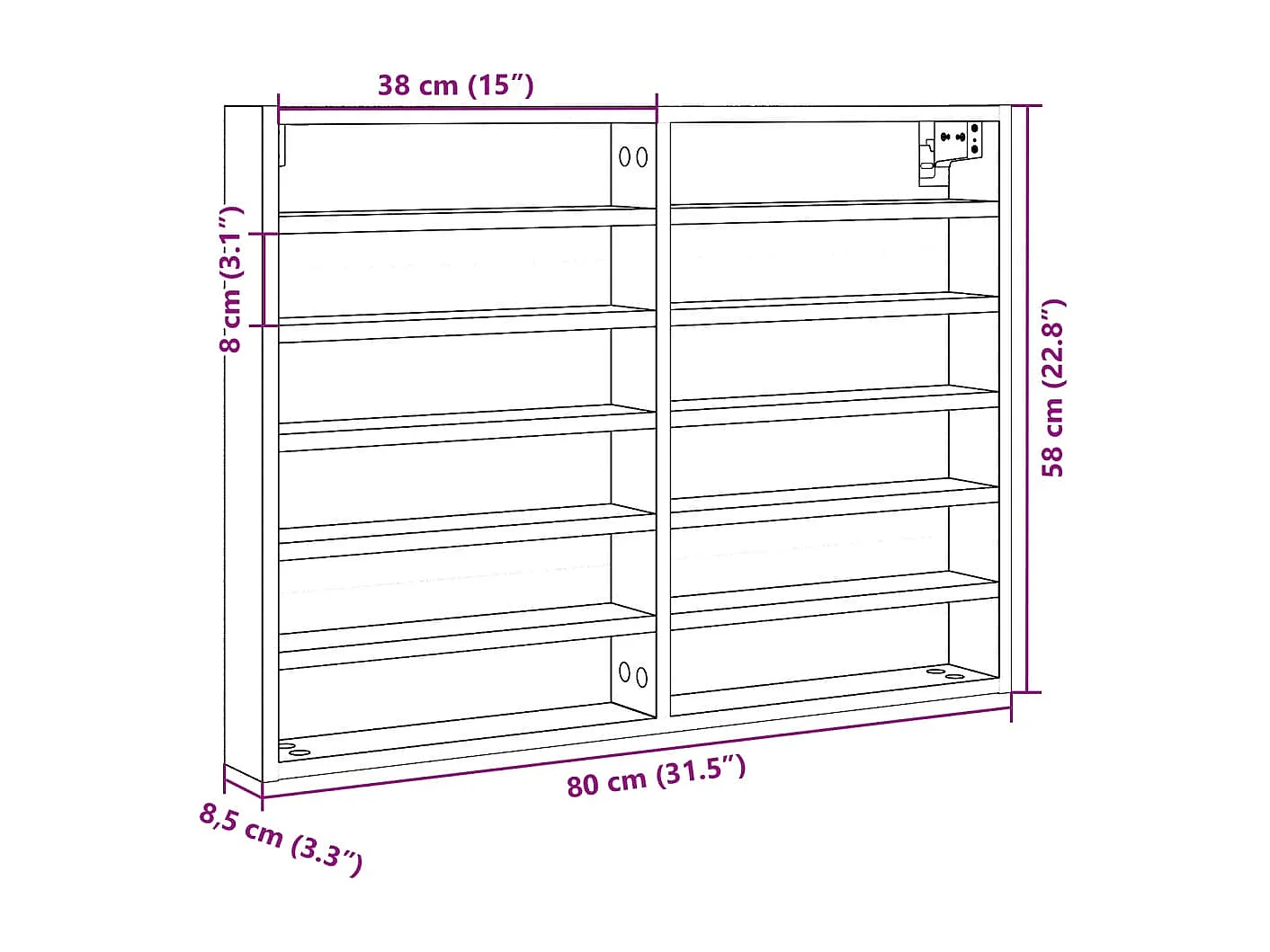 Armário vitrine 80x8,5x58 cm derivados de madeira branco