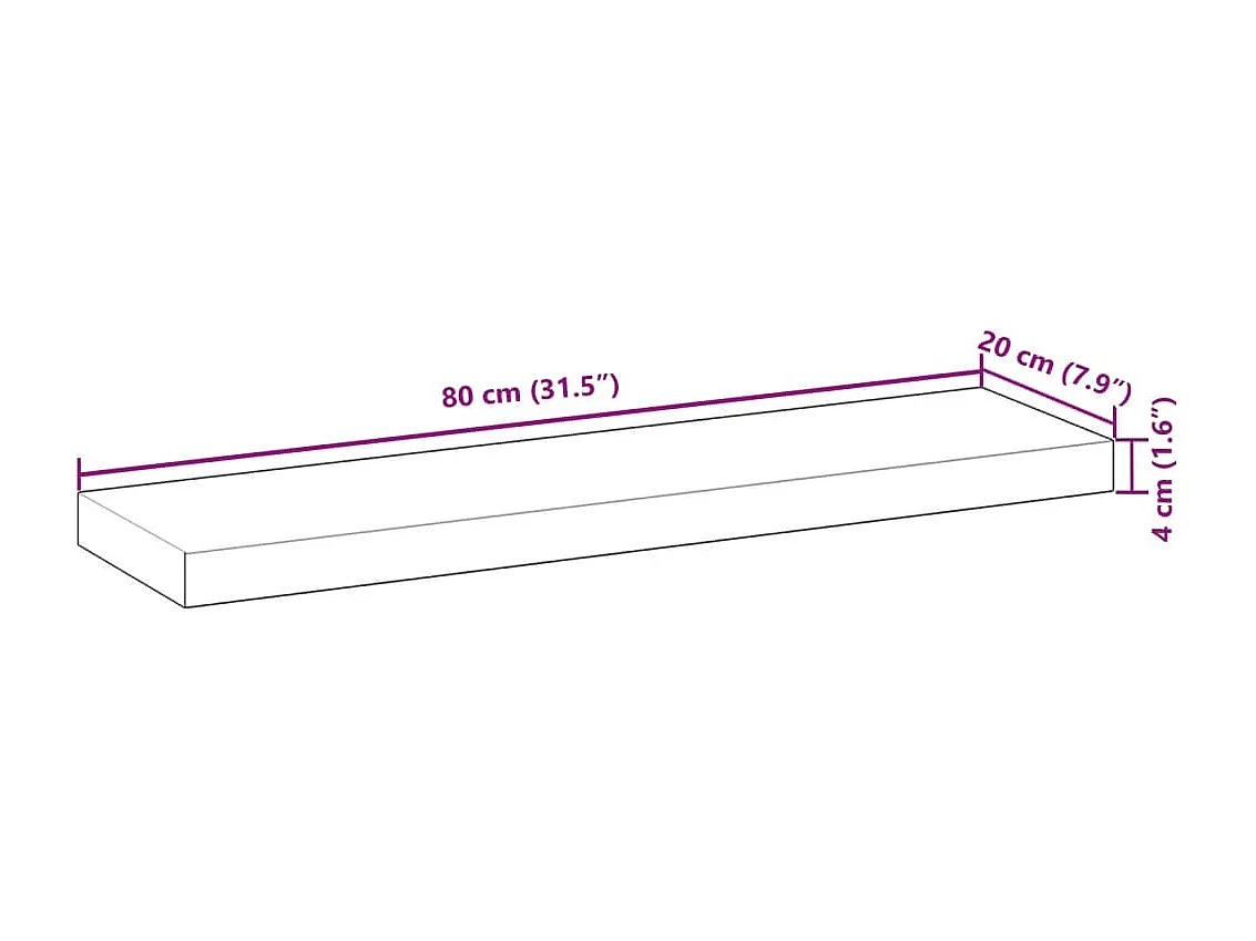 Ripiano a Parete 80x20x4 cm Legno Massello Acacia Non Trattato