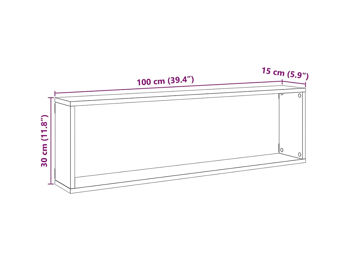 Wandschappen kubus 2 st 100x15x30 cm bewerkt hout oud hout