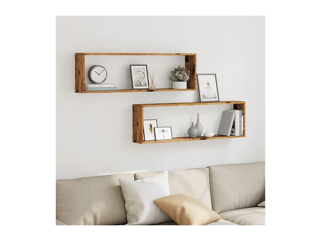 Wandschappen kubus 2 st 100x15x30 cm bewerkt hout oud hout