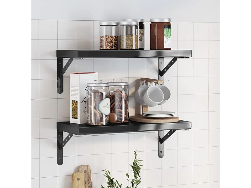 Wandschappen 2 st 50x23,5x3 cm roestvrijstaal zwart