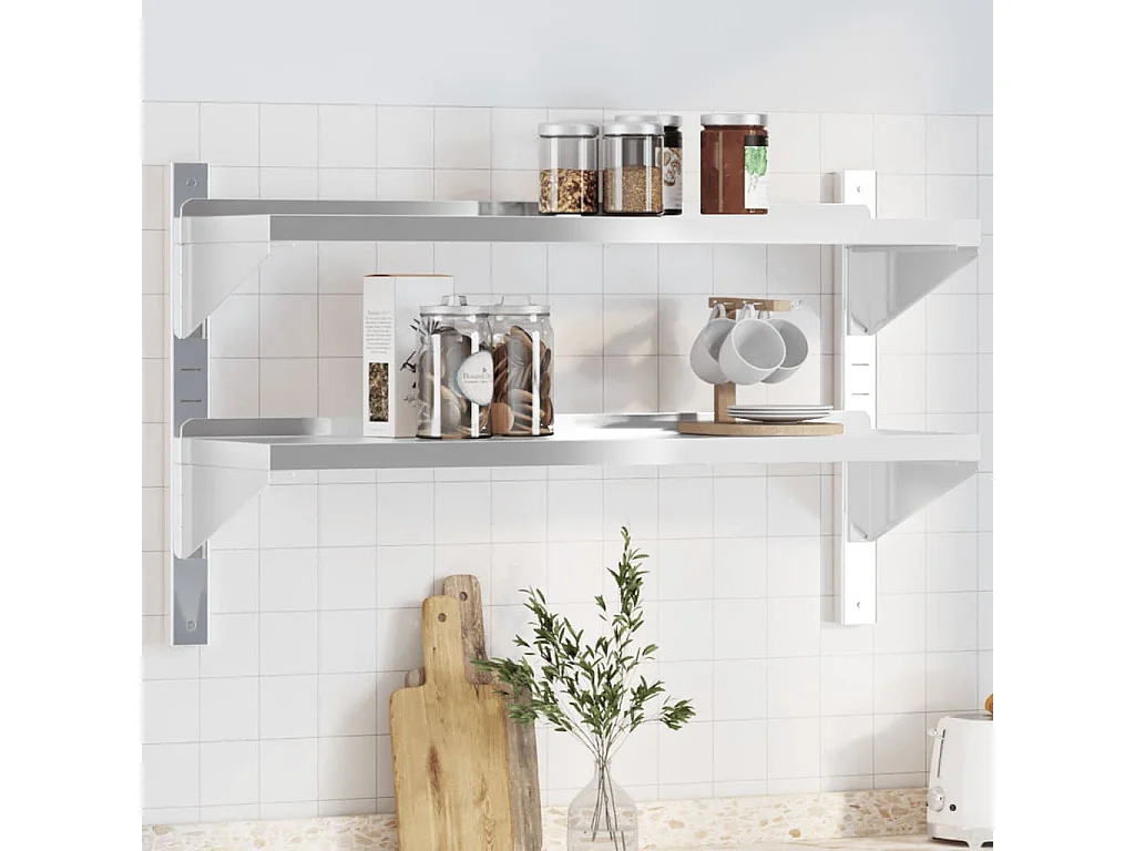 Mensola Muro 2 Ripiani 100x30x60cm Argento Acciaio Inossidabile