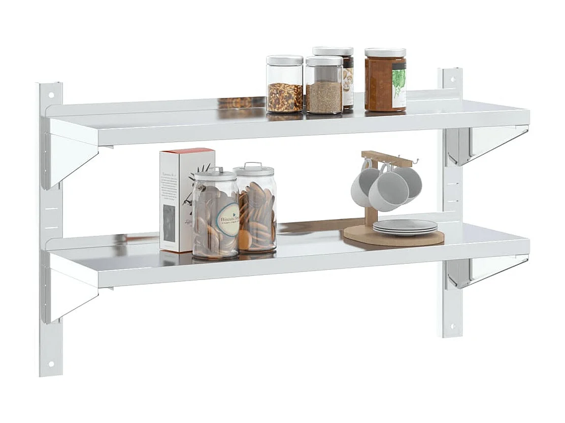 Mensola Muro 2 Ripiani 100x30x60cm Argento Acciaio Inossidabile