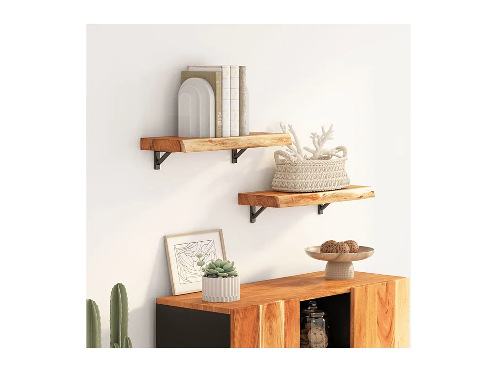Étagère murale rectangulaire massif acacia bordure assortie