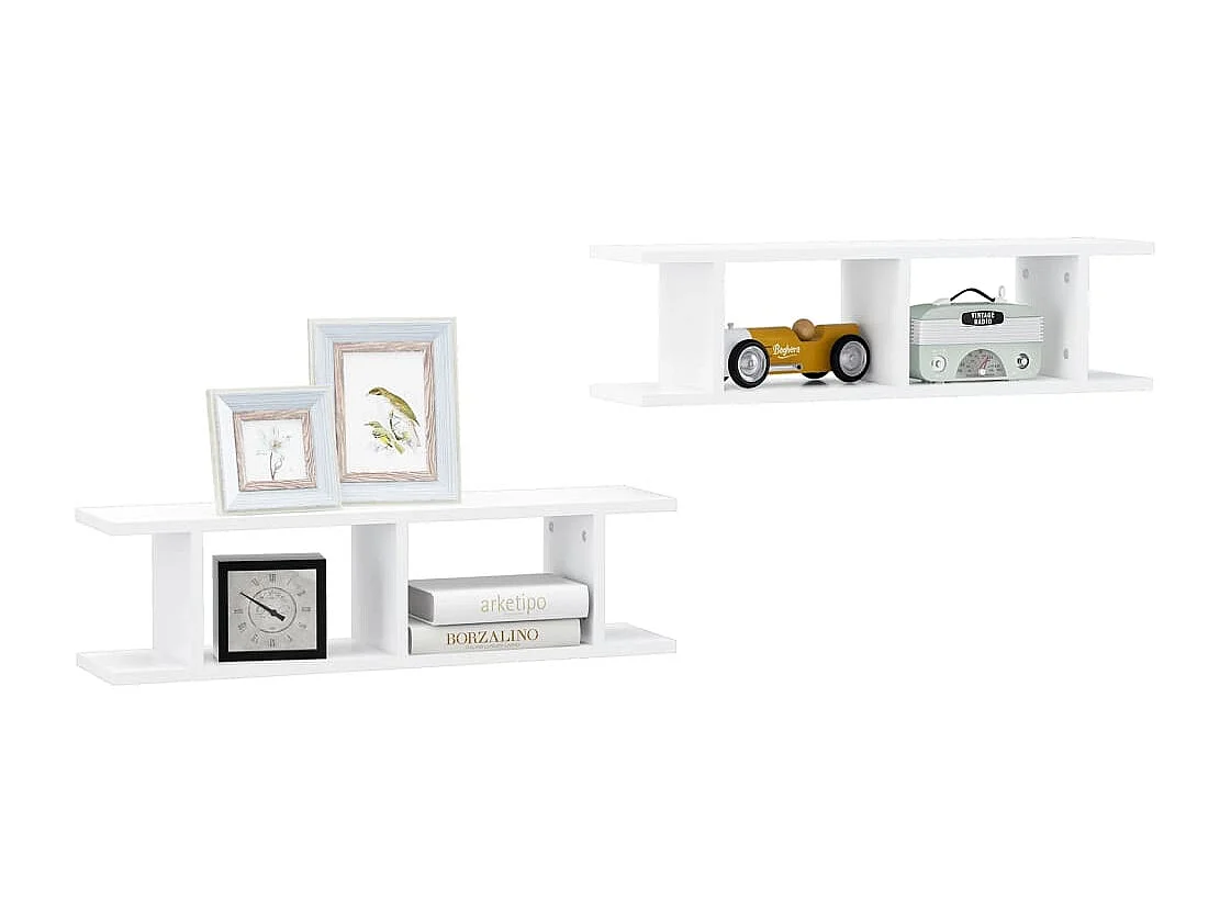 Estantes de pared 2 uds madera contrachapada blanco 75x18x20 cm