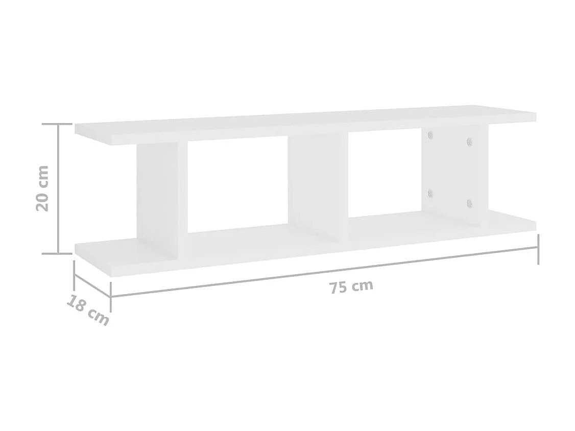 Estantes de pared 2 uds madera contrachapada blanco 75x18x20 cm