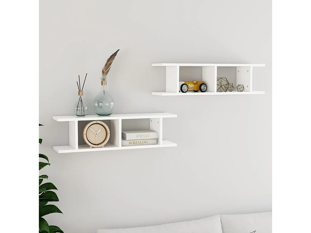 Prateleiras de parede 2 pcs 75x18x20 cm deriv. madeira branco