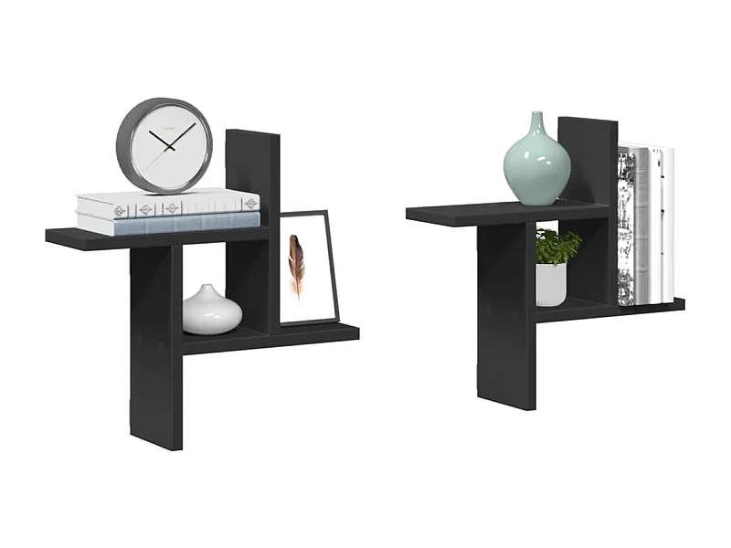 Prateleiras de parede 2 pcs 38x12x38 cm deriv. de madeira preto