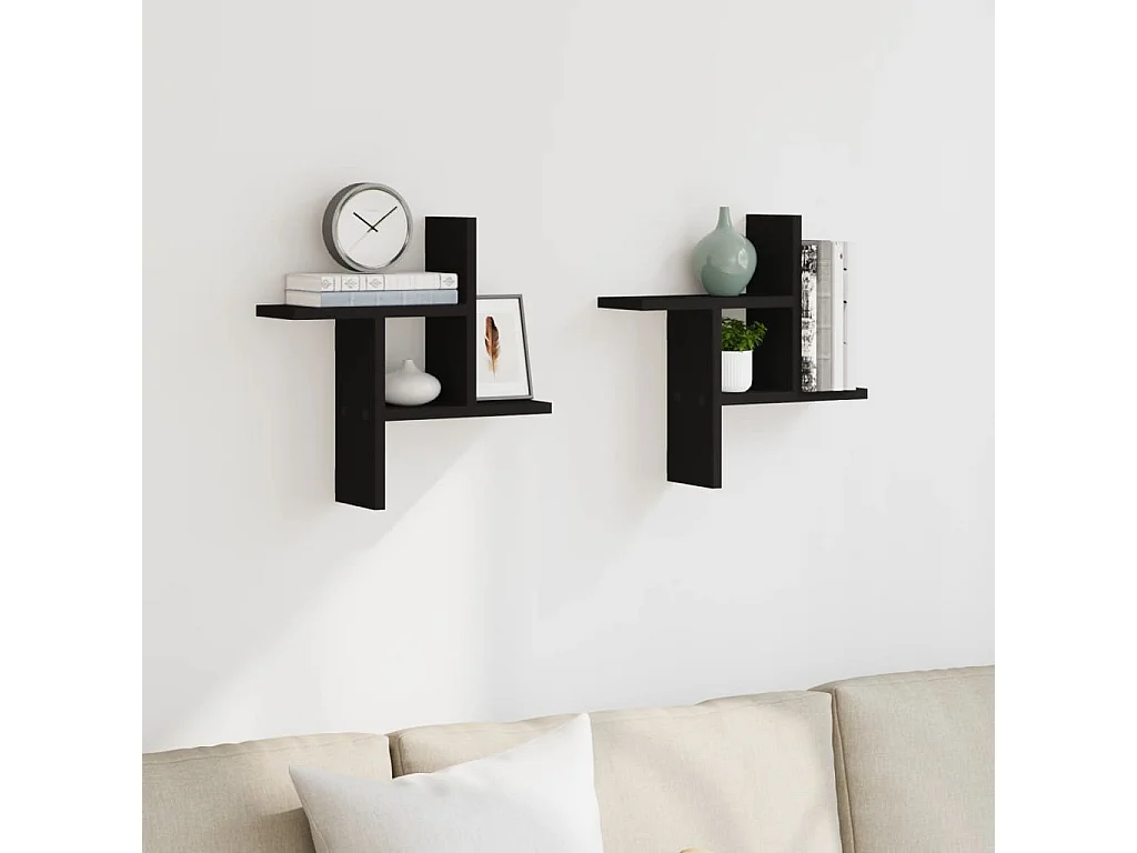 Étagères murales 2 pcs noir 38x12x38 cm bois d'ingénierie