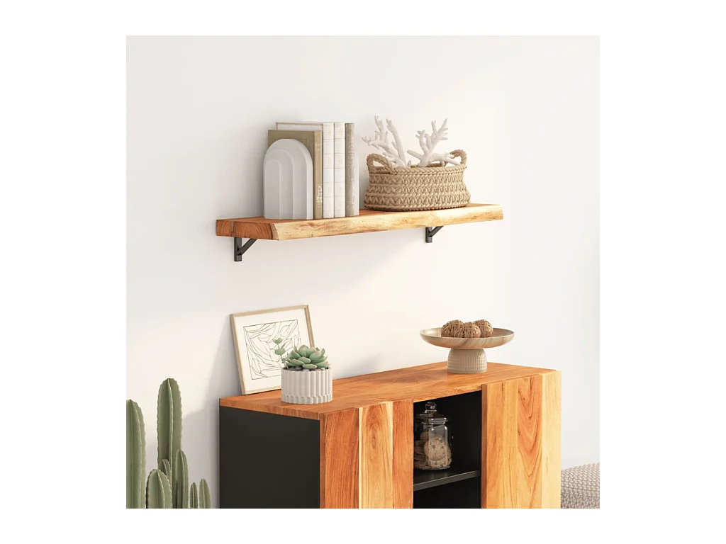 Étagère murale rectangulaire massif acacia bordure assortie