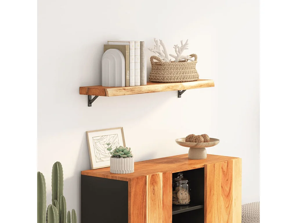 Étagère murale rectangulaire massif acacia bordure assortie