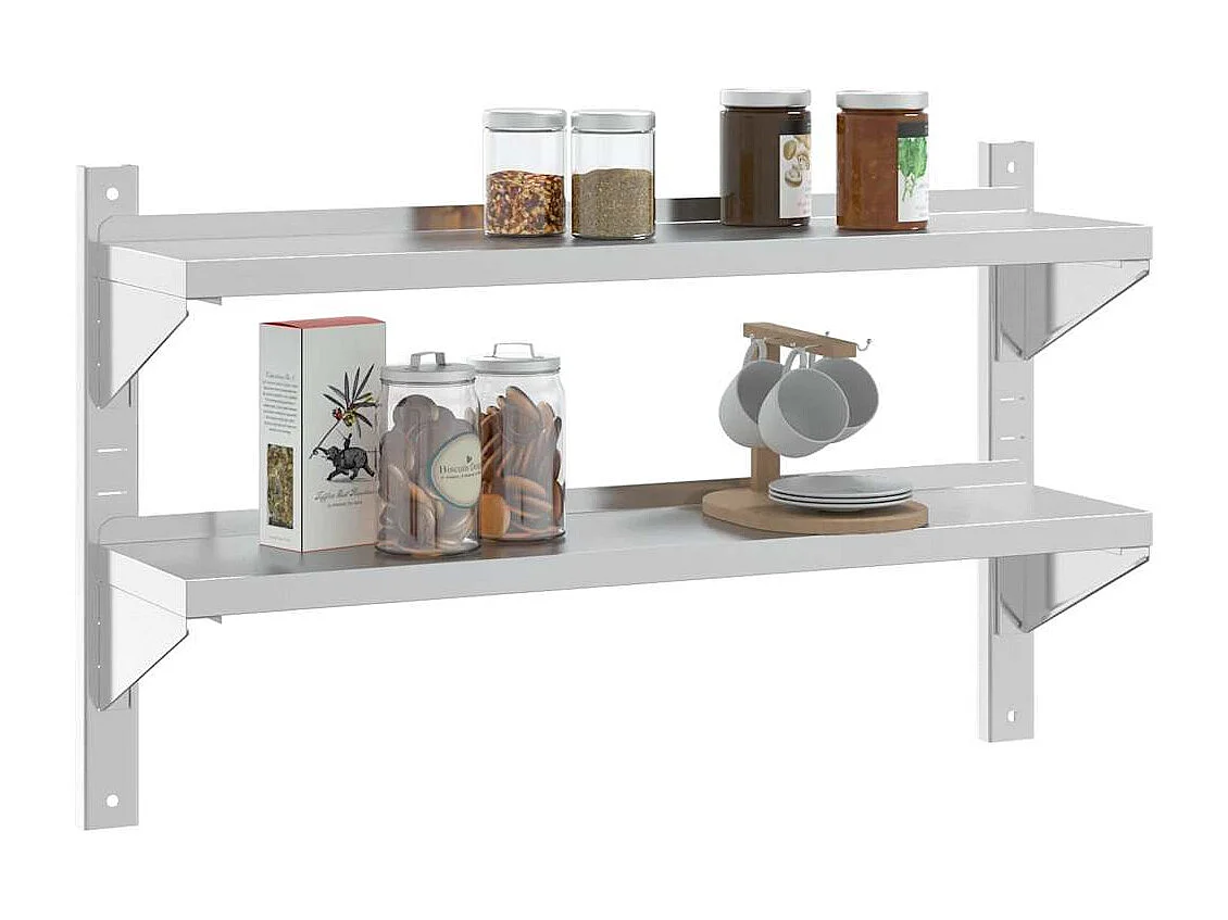 Étagère murale 2 niveaux 100x23,5x60cm argenté acier inoxydable