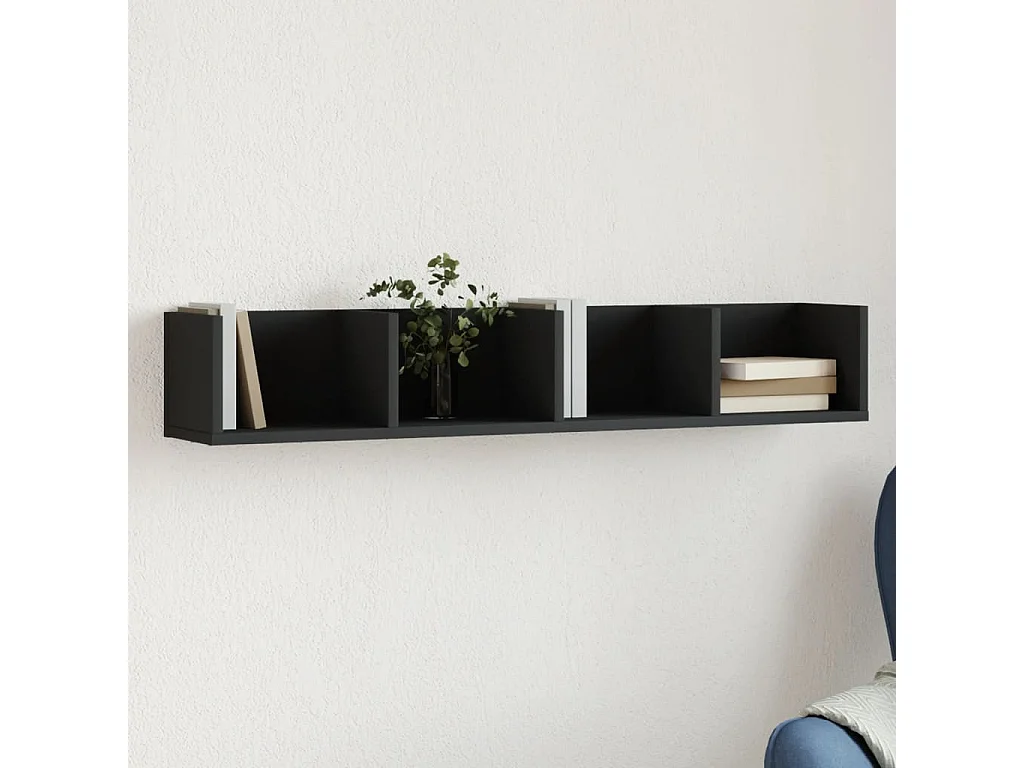 Armadietto a Muro Nero 99x18x16,5 cm in Legno Multistrato