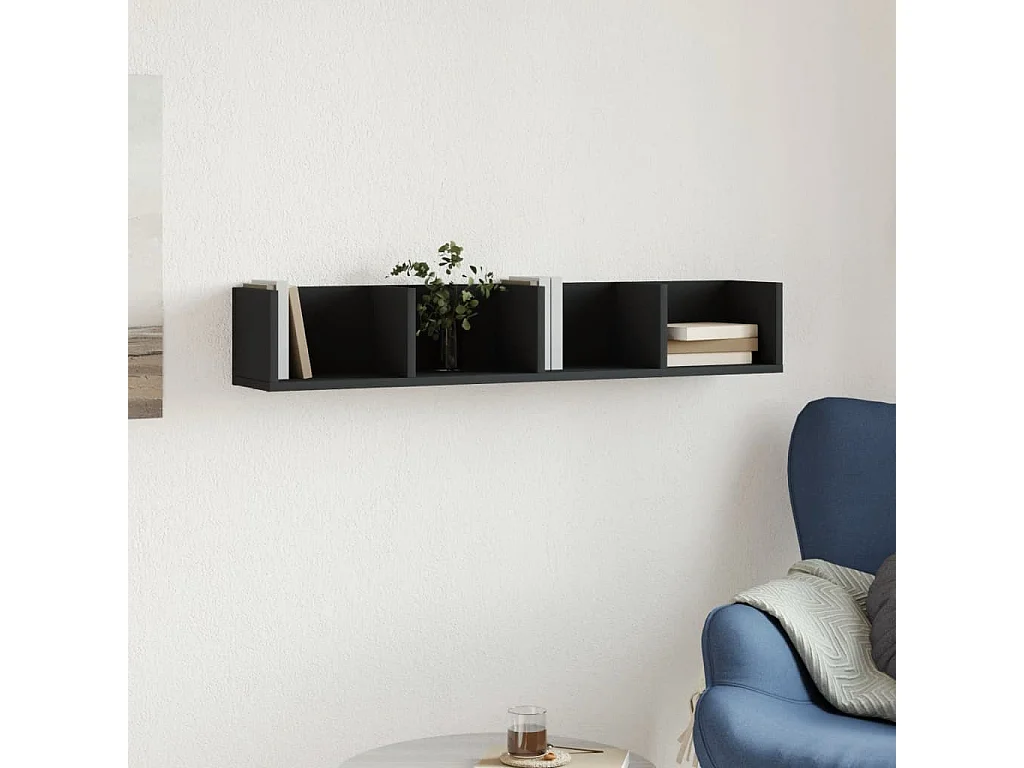 Armadietto a Muro Nero 99x18x16,5 cm in Legno Multistrato