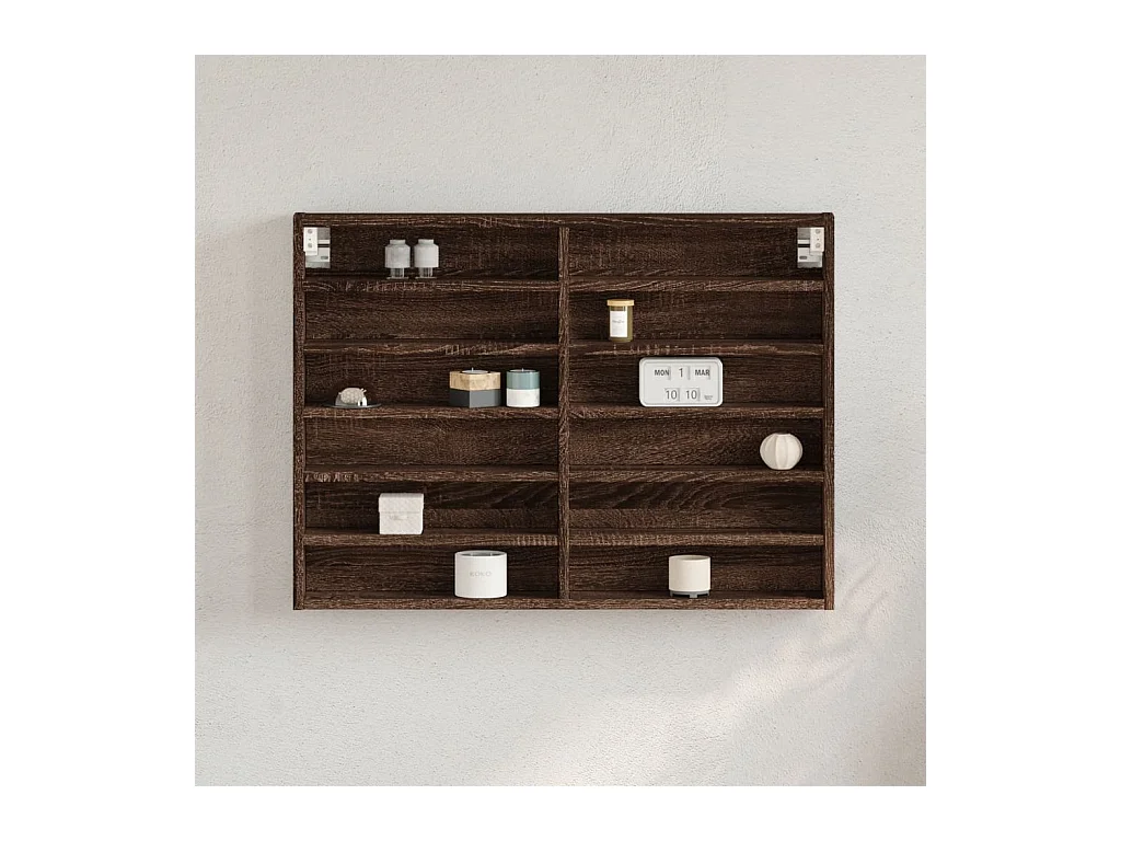 Armoire à vitrine chêne marron 80x8,5x58 cm bois d'ingénierie