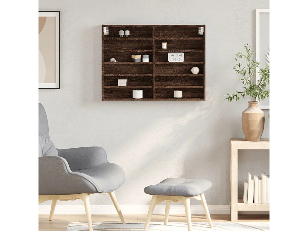 Armoire à vitrine chêne marron 80x8,5x58 cm bois d'ingénierie