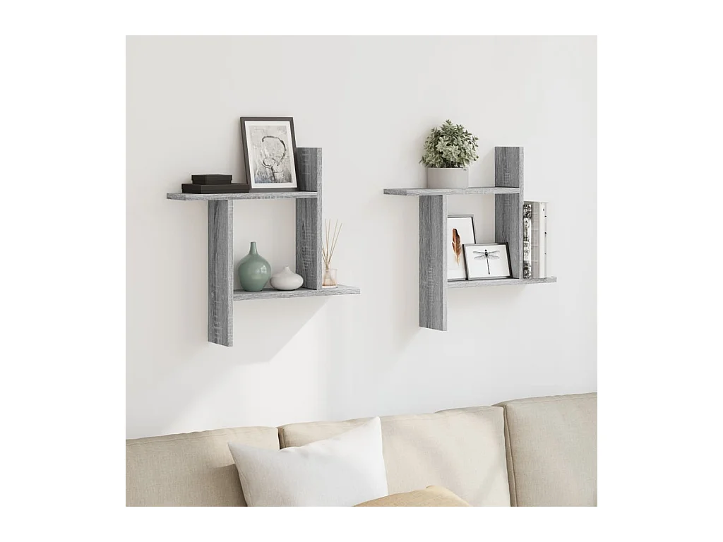 Prateleiras parede 2 pcs derivados de madeira cinzento sonoma