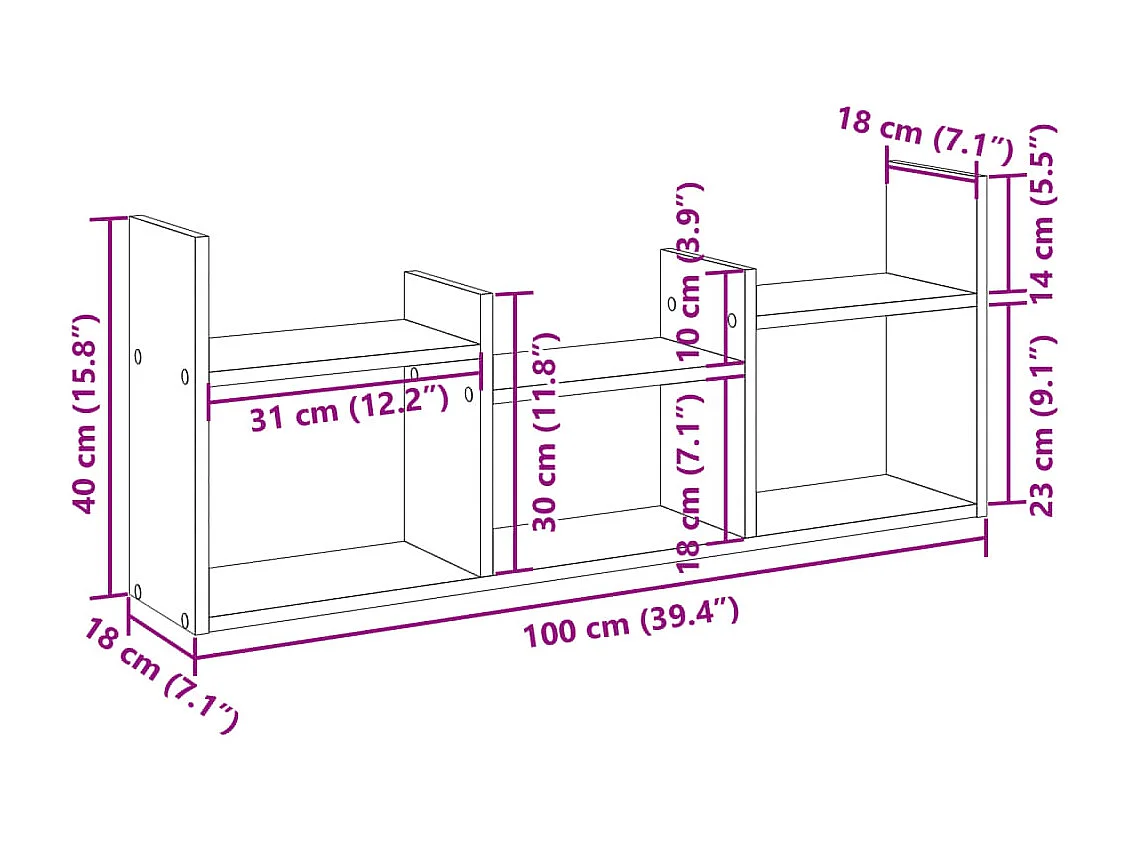 Wandschrank 100x18x40 cm Braun Eichen-Optik Holzwerkstoff
