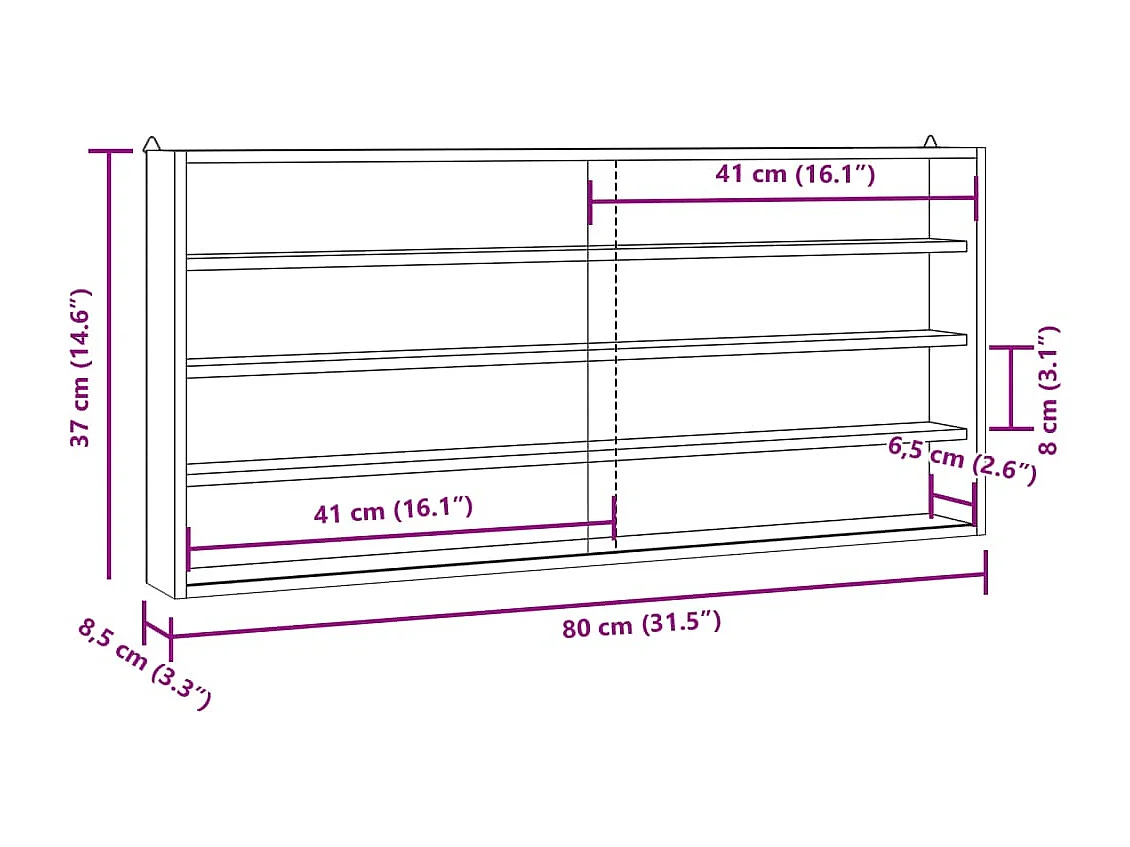 Vitrina de pared con puertas 80x8,5x37 cm
