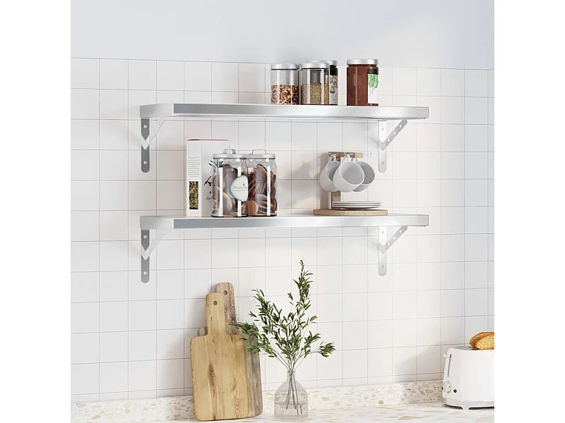 Prateleiras de parede 2 pcs 75x23,5x3cm aço inoxidável prateado