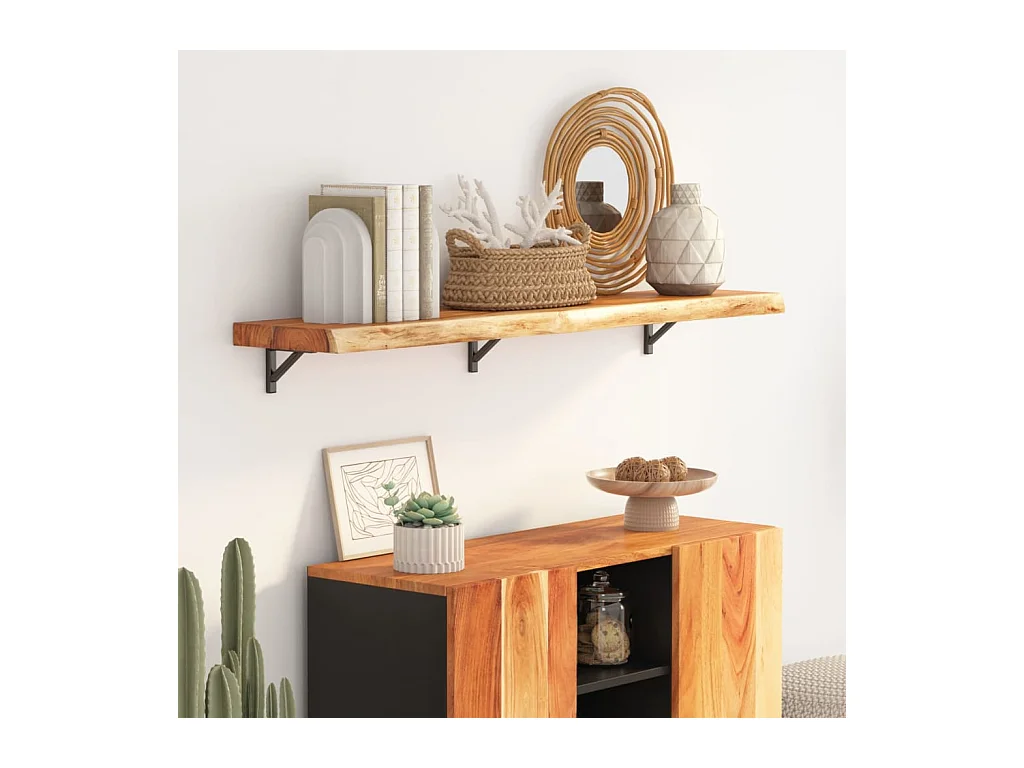 Étagère murale rectangulaire massif acacia bordure assortie