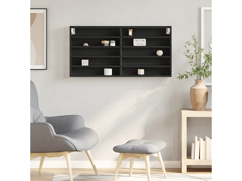 Vitrina de madera de ingeniería negra 100x8,5x50 cm