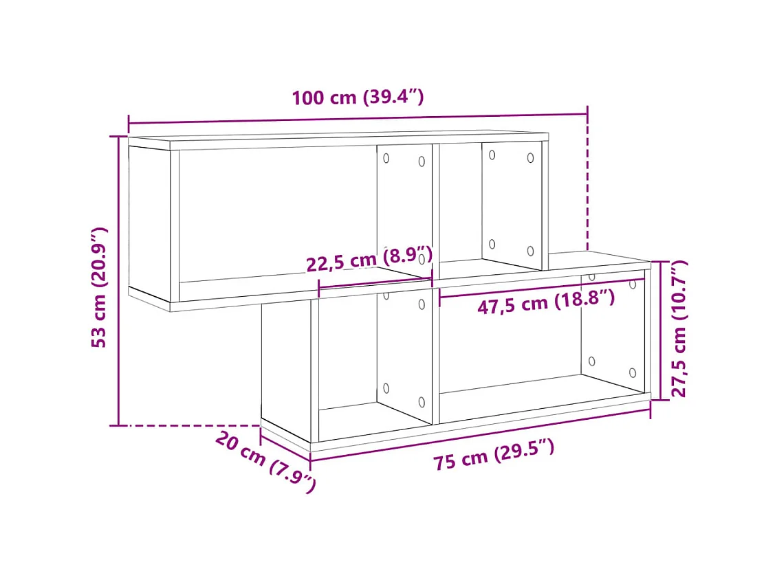 Estantería de pared madera ingeniería negro 100x20x53 cm