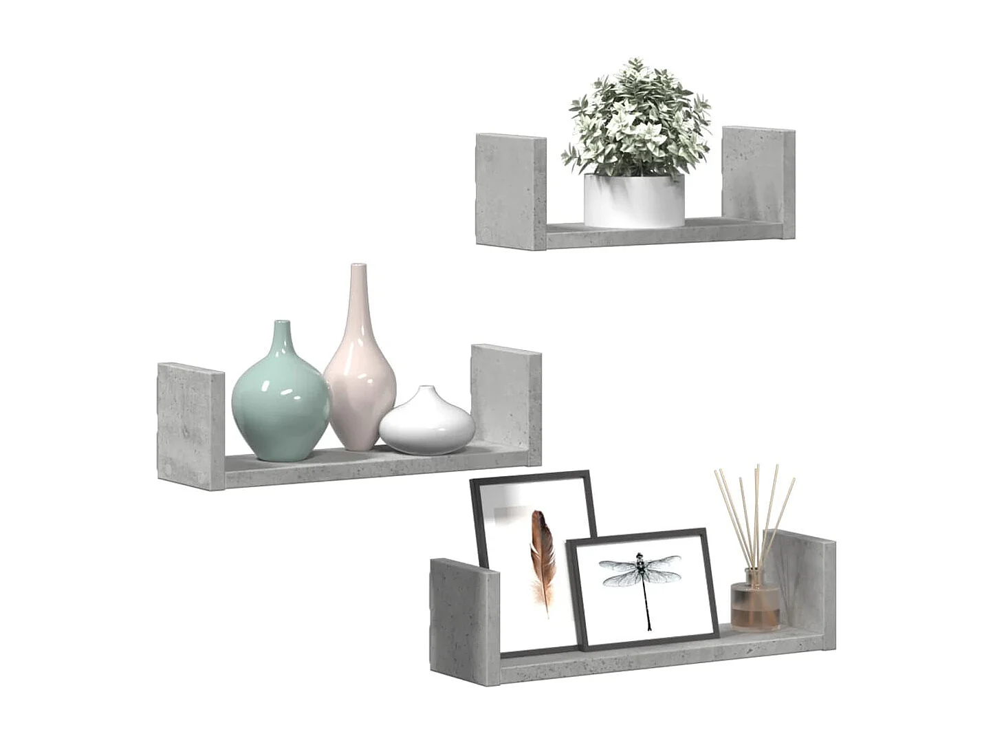 Prateleira de parede 3pcs derivados de madeira cinzento cimento