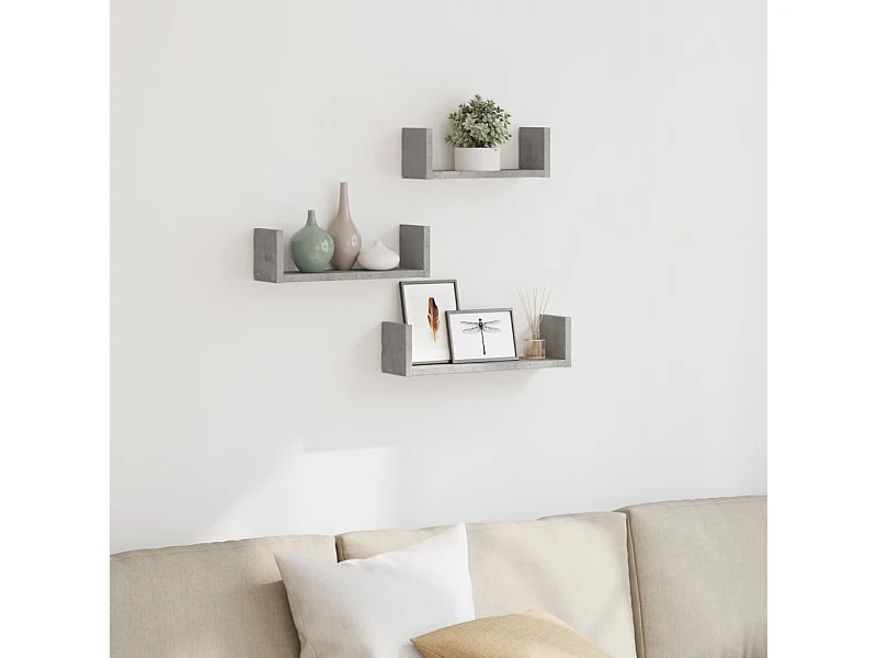 Étagères murales 3 pcs gris béton bois d'ingénierie