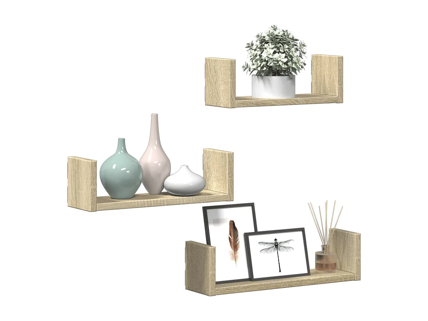Étagères murales 3 pcs chêne sonoma bois d'ingénierie