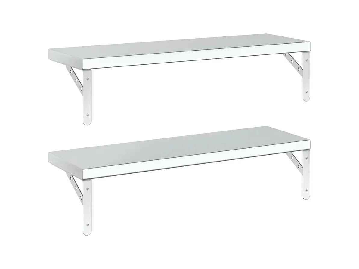 Prateleiras de parede 2 pcs 75x23,5 cm aço inoxidável prateado