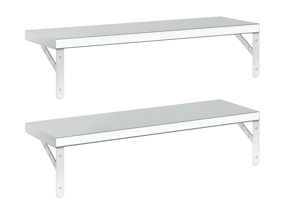 Prateleiras de parede 2 pcs 75x23,5 cm aço inoxidável prateado