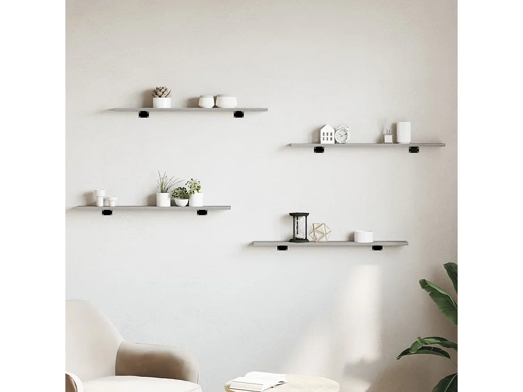 Prateleiras de parede 4pcs derivados de madeira cinzento sonoma