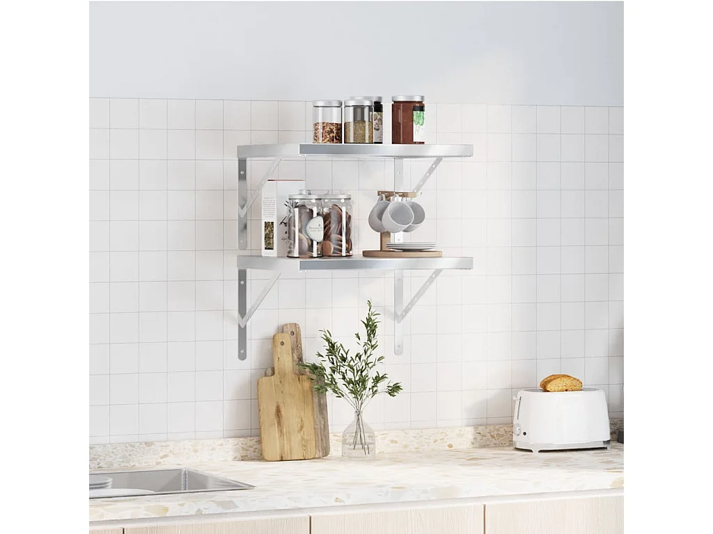 Prateleiras de parede 2 pcs 50x40 cm aço inoxidável prateado