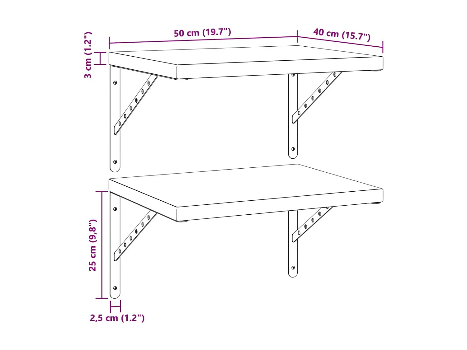Prateleiras de parede 2 pcs 50x40 cm aço inoxidável prateado
