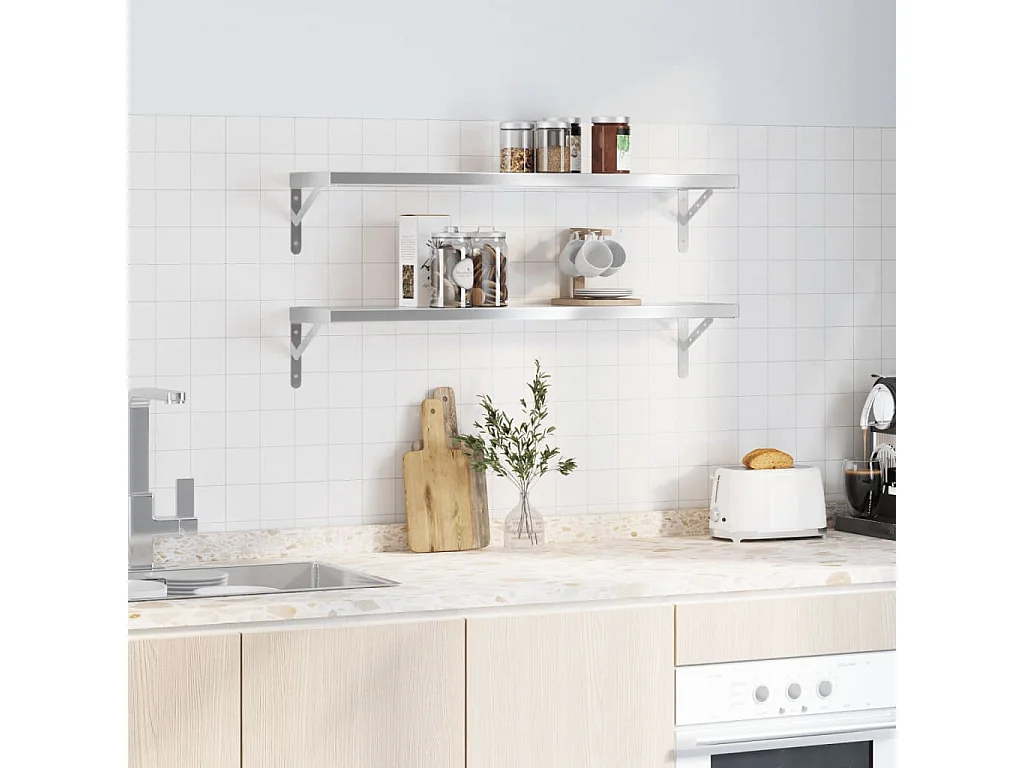 Estantes de pared 2 uds acero inoxidable plateado 100x23,5 cm