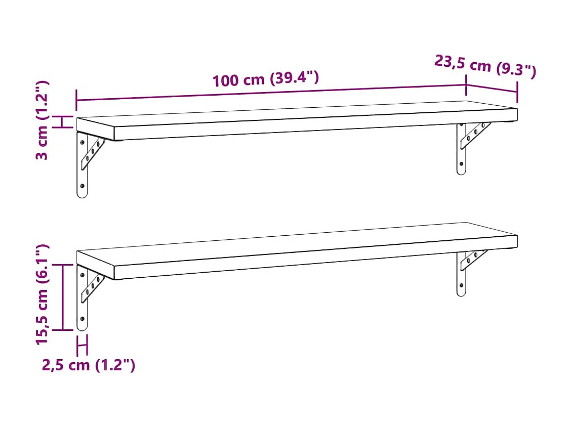 Estantes de pared 2 uds acero inoxidable plateado 100x23,5 cm