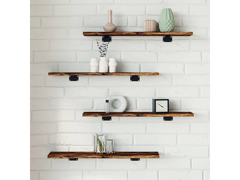 Estantes pared 4 uds madera ingeniería roble humo 60x10x1,5 cm