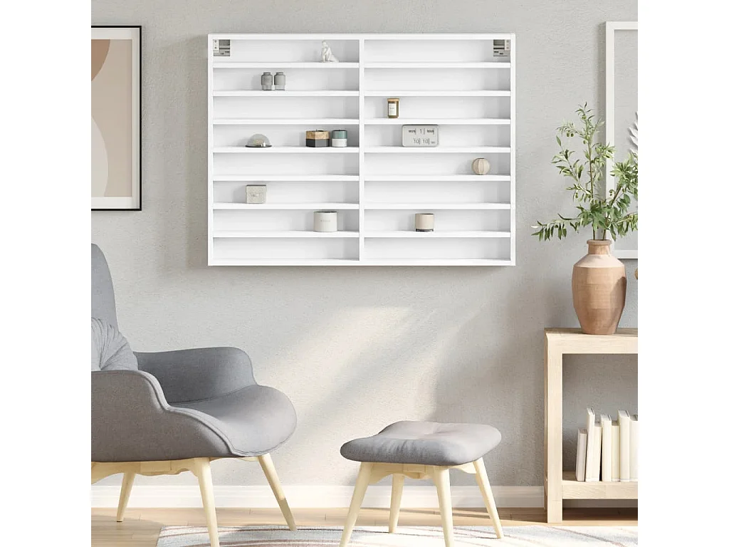 Vitrina de madera ingeniería blanca 100x8,5x75 cm