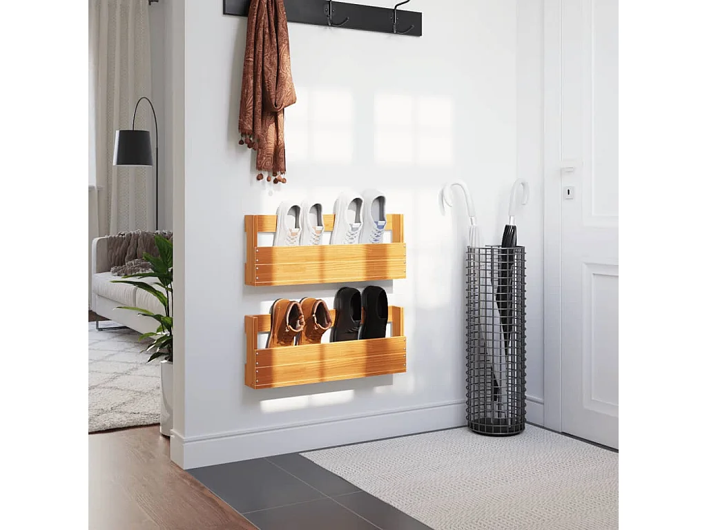 Étagères à chaussures murales 2 pcs cire marron 59x8,5x23,5 cm