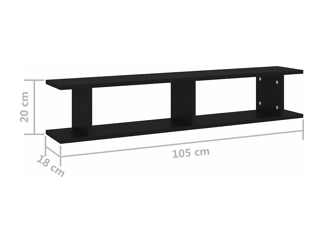 Estantes de pared 2 uds madera contrachapada negro 105x18x20 cm