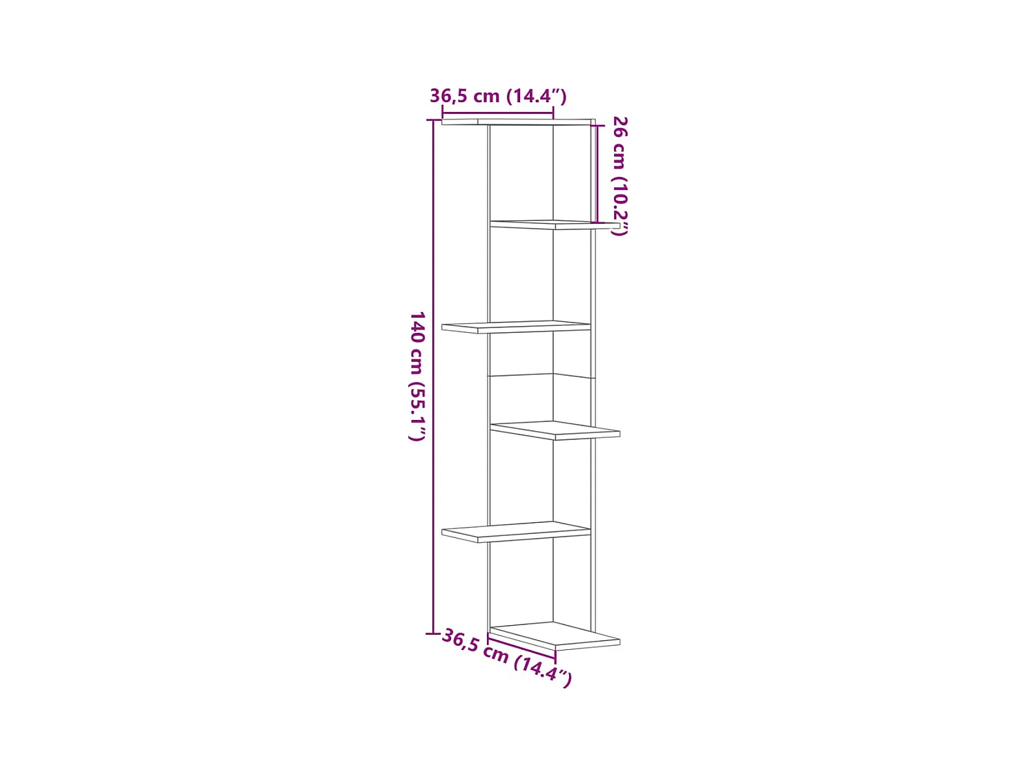 Hoekwandschap 36,5x36,5x140 cm bewerkt hout sonoma eikenkleurig