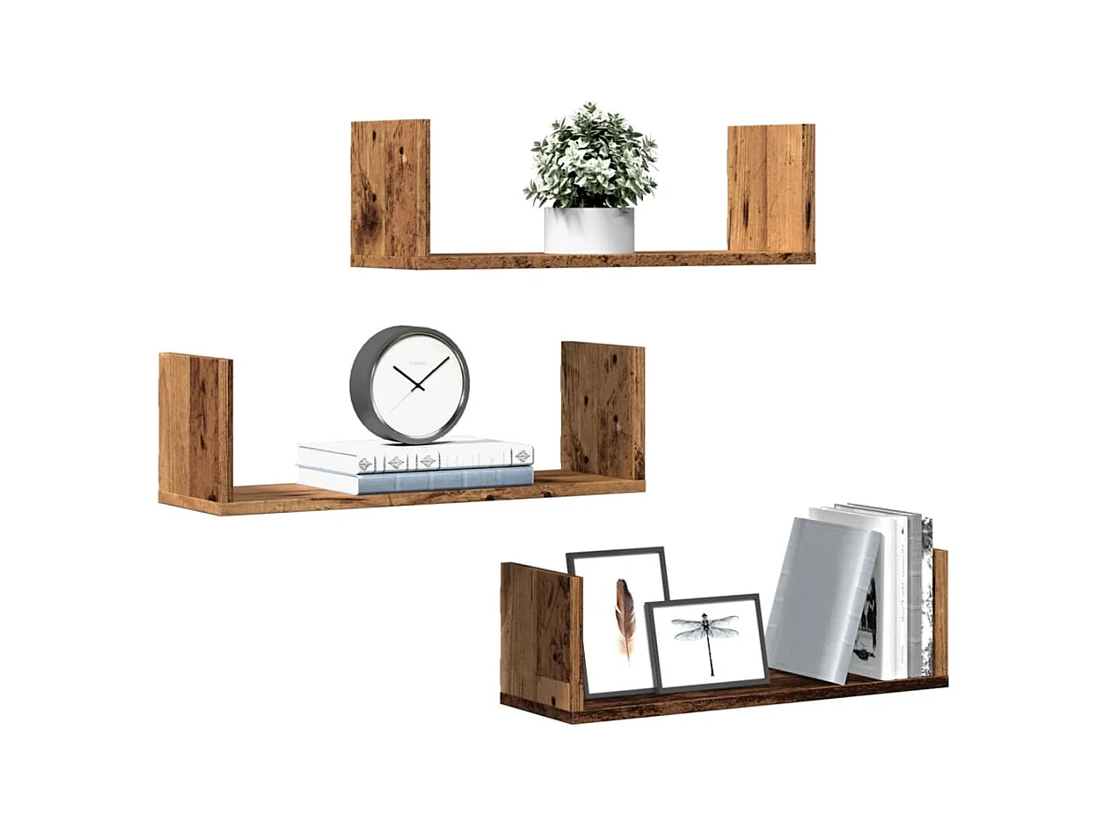 Wandregale 3 Stk. Altholz-Optik 58x18x18 cm Holzwerkstoff