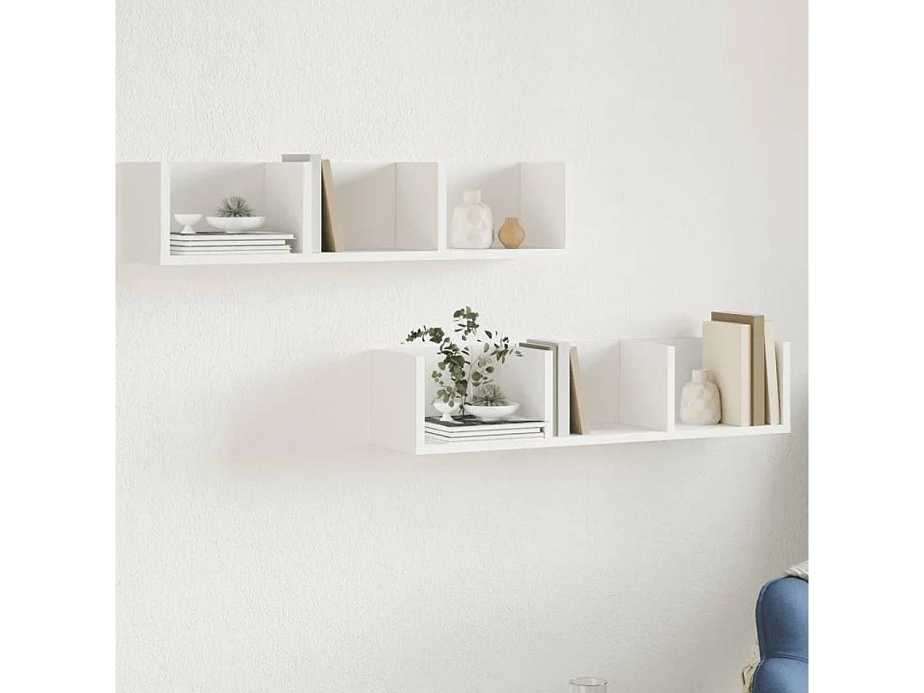 Wandkasten 2 st 75x18x16,5 cm bewerkt hout wit