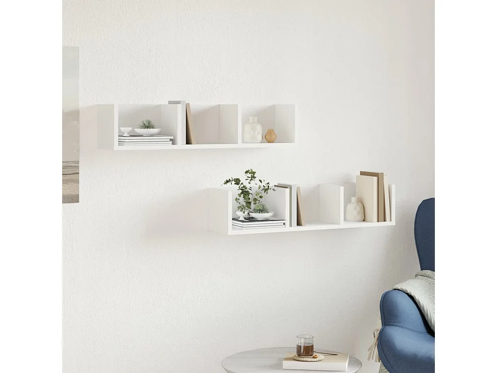 Wandkasten 2 st 75x18x16,5 cm bewerkt hout wit