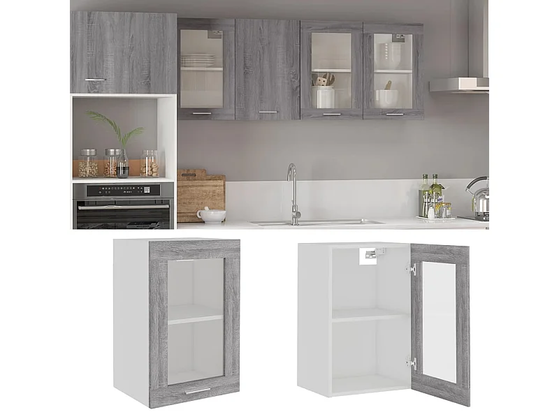 Armoire vitrée suspendue Sonoma gris 40x31x60cm Bois ingénierie