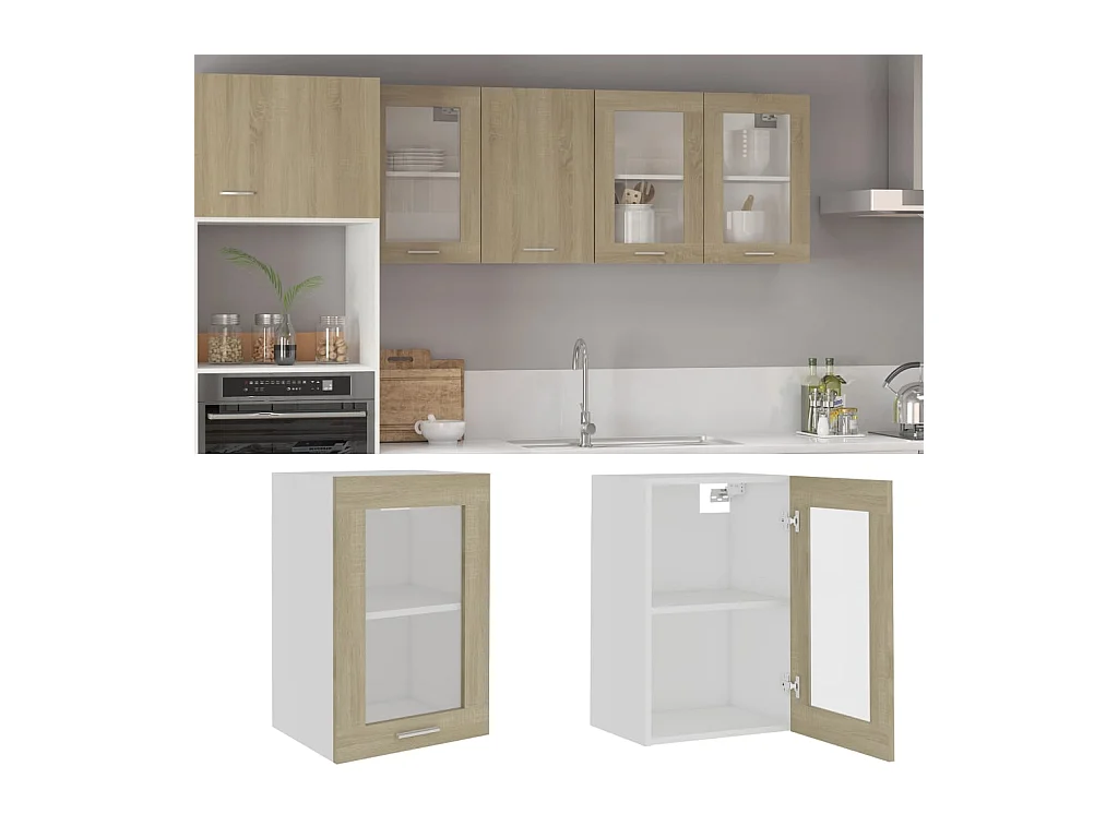 Armoire en verre suspendue Chêne sonoma Bois d'ingénierie
